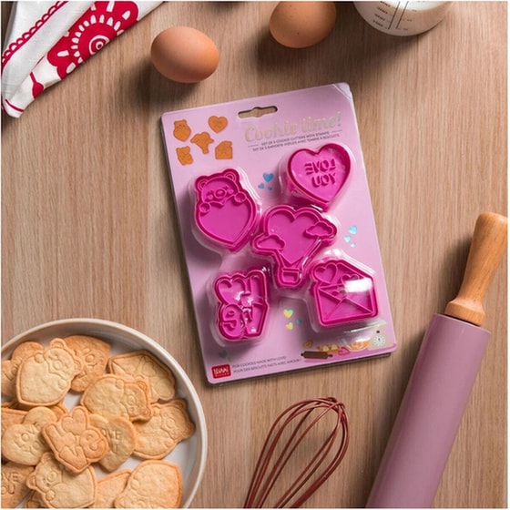 Legami Cookie Time Φόρμες Κοπής Μπισκότων Κουπ Πατ Καρδούλες Ροζ - 5 Τμχ image 1