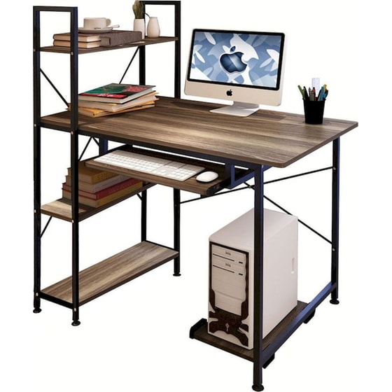 Γραφείο Βιβλιοθήκη ArteLibre Hibiscus από MDF/Μέταλλο 100x48x118cm - Σκούρο Καφέ/Μαύρο image 0