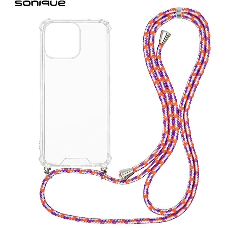 Θήκη Σιλικόνης Με Κορδόνι Sonique Armor Clear Apple Iphone 16 Pro Max Rainbow Κοραλλί