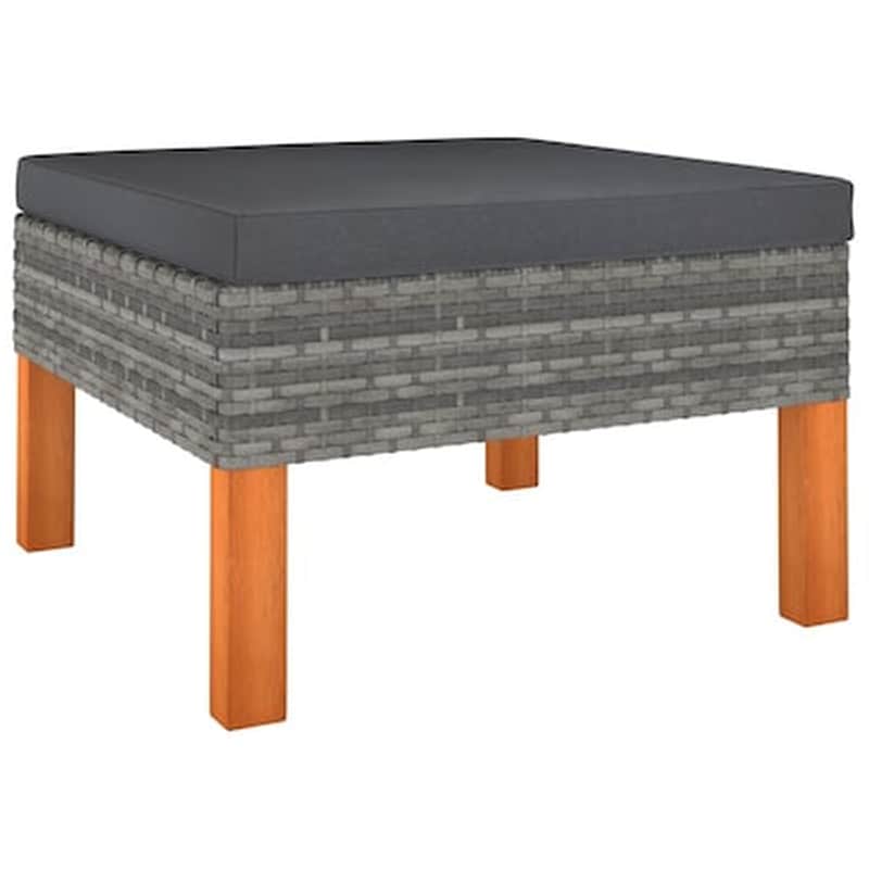 Υποπόδιο VidaXL με Μαξιλάρι από Συνθετικό Ρατάν και Μασίφ Ξύλο Ευκαλύπτου 60x60x32 cm - Γκρι