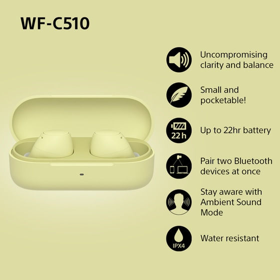 Ακουστικά Bluetooth Sony WF-C510 Truly Wireless Earbuds - Κίτρινα image 4