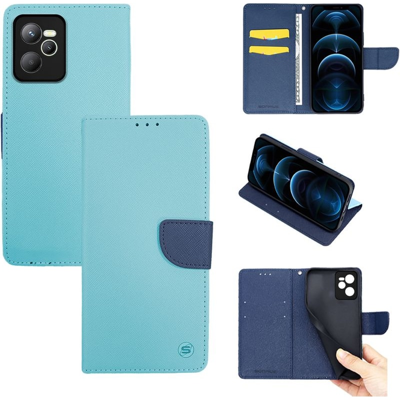 Θήκη Realme C35 - Sonique Trend Wallet - Σιέλ/Σκούρο Μπλε