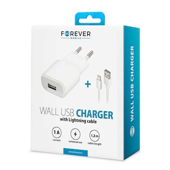 Σετ Φόρτισης Forever Tc-01 with cable Lightning 1A 1.2m - White image 1