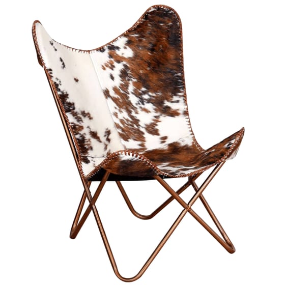 Πολυθρόνα Πεταλούδα Vidaxl από Δέρμα 74x66x90 cm - Καφέ/Λευκή image 0