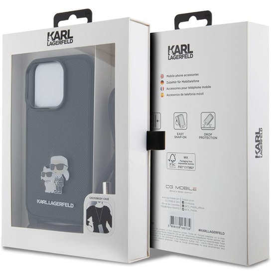 Θήκη Apple iPhone 15 Pro - Karl Lagerfeld Crossbody K+C Metal Pin Saffiano Hard Case - Black image 2