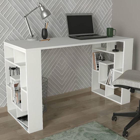 Γραφείο Βιβλιοθήκη Welhome από Μελαμίνη 140x60cm - Λευκο image 1