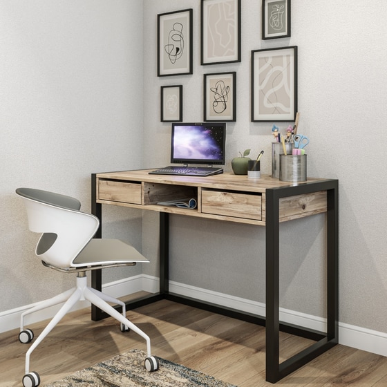 Γραφείο με Συρτάρια 24Mall Mantova από Μοριοσανίδα 115x55x77 cm - Μπεζ/Μαύρο image 3