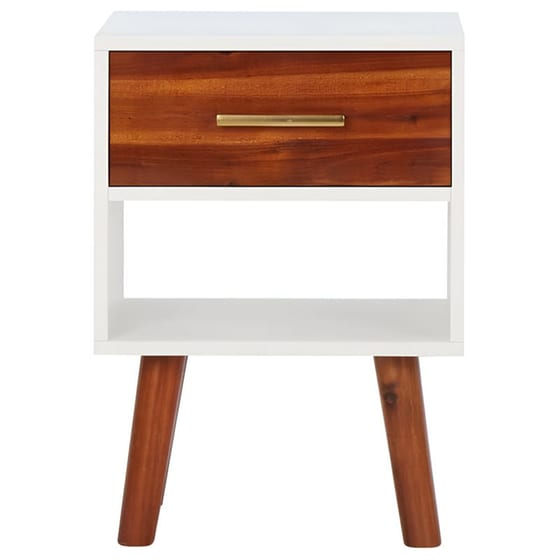 Κομοδίνο Vidaxl Από Μασίφ Ξύλο Ακακίας 2τμχ 40x30x57 cm - Λευκό Ματ Καφέ image 1