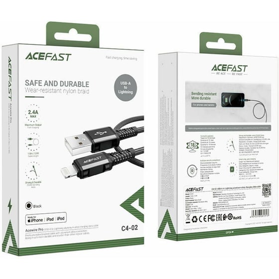 Καλώδιο δεδομένων Acefast C4-02 USB-A σε Lightning Braided 2.4A Apple Certified MFI 1.8m - Μαύρο image 4