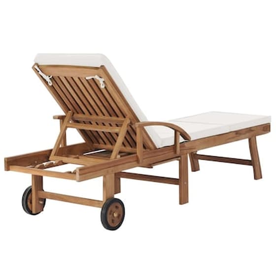 Ξαπλώστρα VidaXL με Μαξιλάρι από Μασίφ Ξύλο Teak 195x59.5 cm - Κρεμ image 4