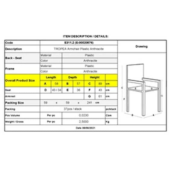 Πολυθρόνα Woodwell Tropea Στοιβαζόμενη Πλαστική  C55175 56x58x90cm - Ανθρακί image 3