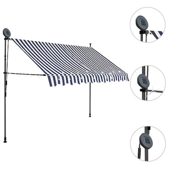 Τέντα Vidaxl Συρόμενη Χειροκίνητη με LED 300cm - Λευκό/Μπλε image 3