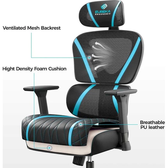 Καρέκλα Gaming Εργονομική Eureka Ergonomic ERK-GC06-BU-V1 Υφασμάτινη - Μαύρη/ Γαλάζια image 5