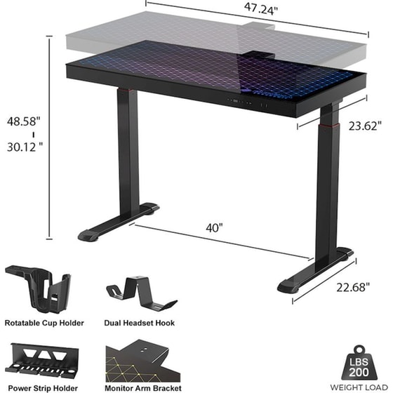 Γραφείο Gaming/ Εργασίας Eureka Ergonomic ERK-G47-V1-EU 120x60x75-122cm image 4