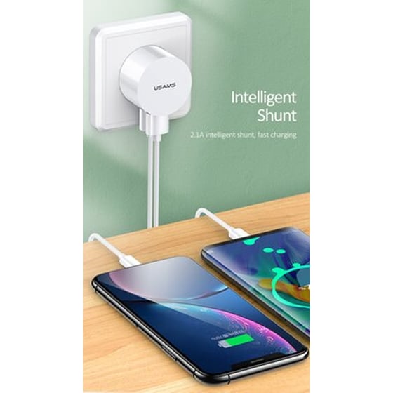 Σετ Φόρτισης Usams T20 2x Usb 2.1A with cable Lightning 1m - White image 2