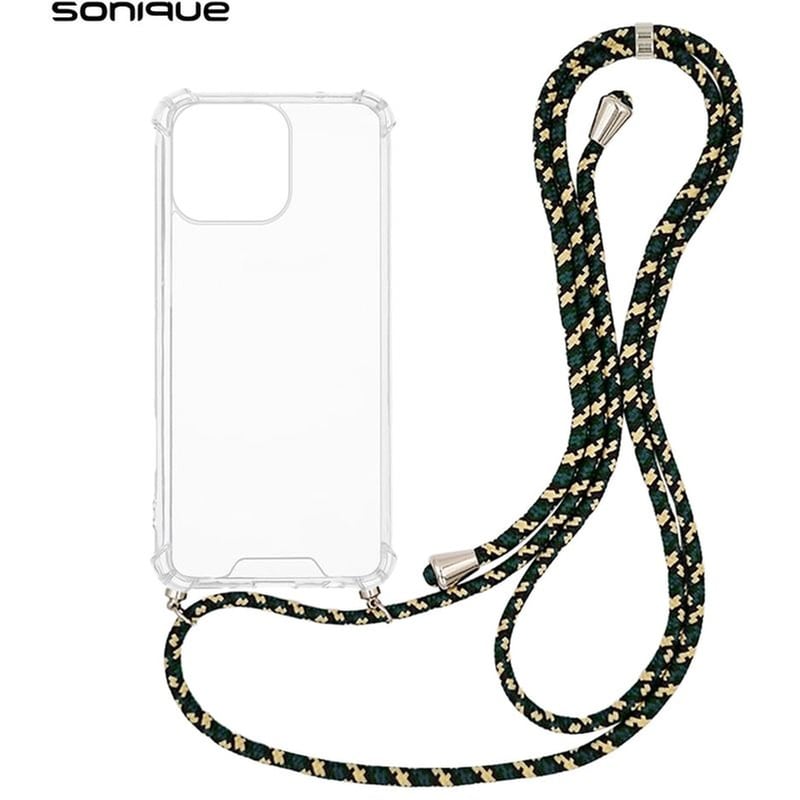 Θήκη Apple iPhone 16 Pro Max - Sonique Armor Clear Θήκη Σιλικόνης με Κορδόνι - Rainbow Πράσινο