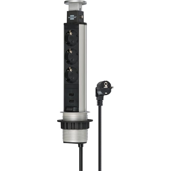 Πολύπριζο Brennenstuh Tower Power 3 Θέσεων με USB 2m - Μαύρο image 0