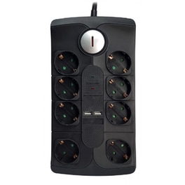 Powertech PT-995 8 Θέσεων με USB 2m - Μαύρο