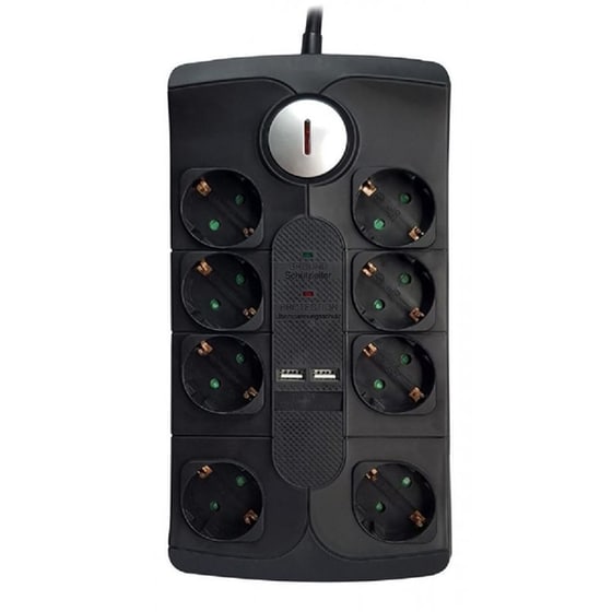Powertech PT-995 8 Θέσεων με USB 2m - Μαύρο image 0