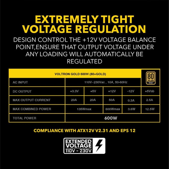 Τροφοδοτικό Υπολογιστή Armaggeddon Voltron VG600 Full Wired 600W 80+ Gold - Μαύρο image 6