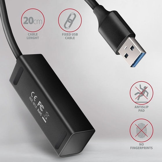 Axagon HUE-M1A USB Hub 4 σε 1 USB-A - Μαύρο image 2