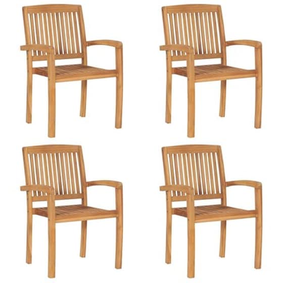 Vidaxl Καρέκλες Κήπου Στοιβαζόμενες 4 Τεμ. Μασίφ Ξύλο Teak + Μαξιλάρια image 2