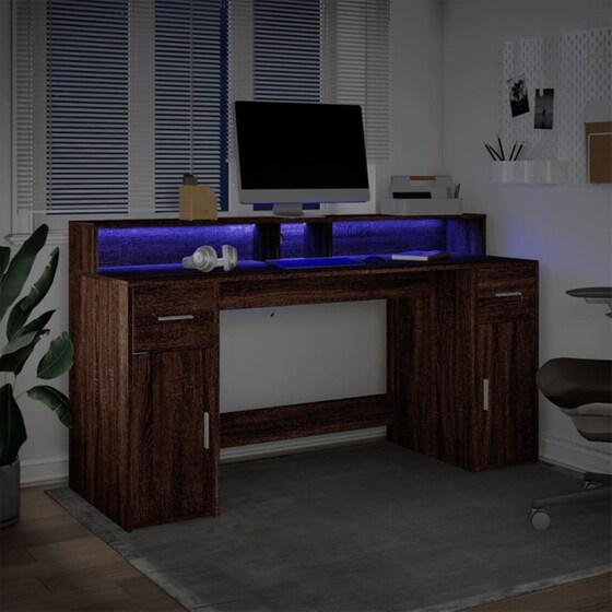 Γραφείο VidaXL με LED από Επεξεργασμένο Ξύλο 160x55x91 cm - Καφέ Δρυς image 3