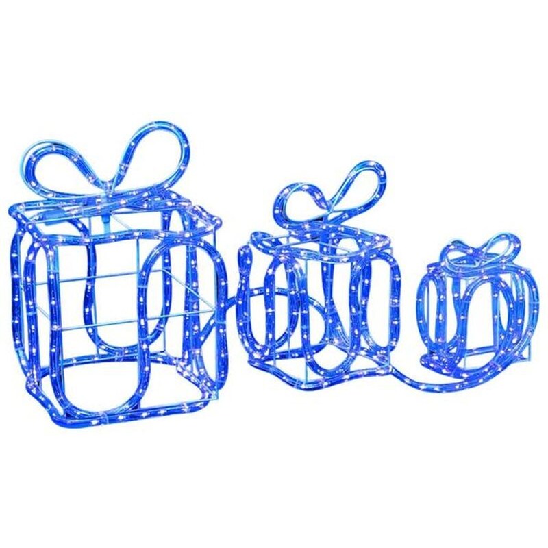 Χριστουγεννιάτικα Διακοσμητικά Κουτιά Δώρων από Πλαστικό 180 Led 3 Τμχ - Μπλε