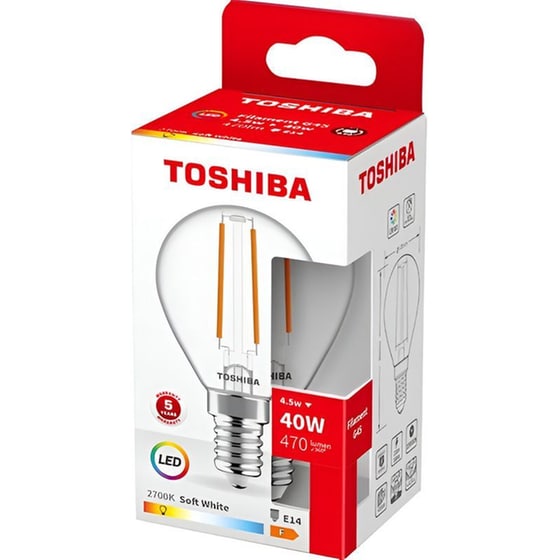 Λάμπα LED Toshiba Filament G45 E14 4.5W 2700K - Θερμό Λευκό image 1
