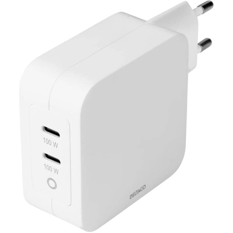 DELTACO Φορτιστής Πρίζας Deltaco USB-C Wall Charger 2x USB-C 100W - White