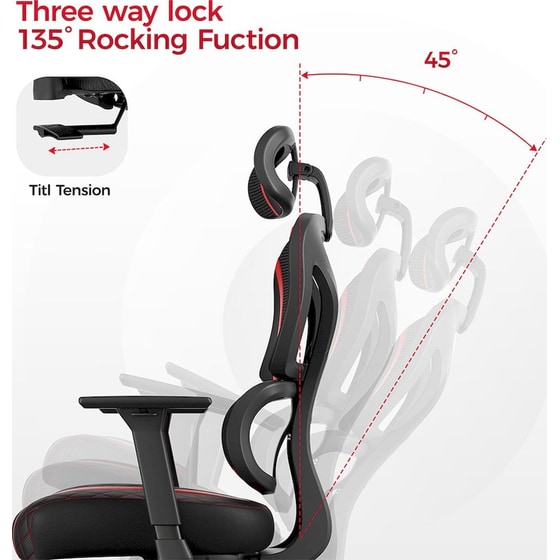 Σετ Eureka Ergonomic Καρέκλα ERK-GC06-R & Γραφείο Gaming ERK-GIP-P47B-V1 - Μαύρο/ Κόκκινο image 12