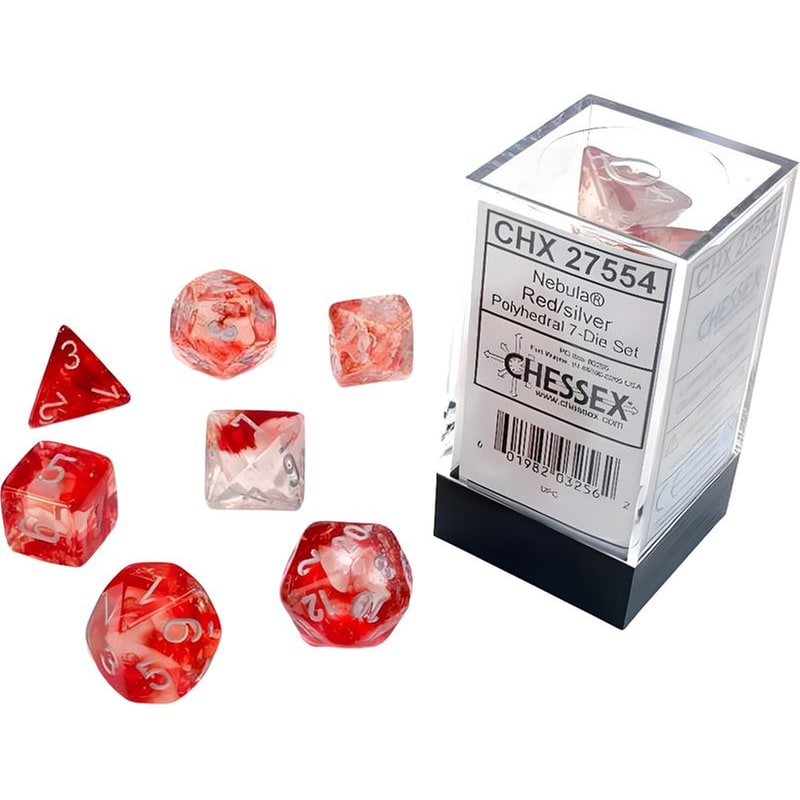 Nebula Luminary Red/Silver Polyhedral 7-die Set CHESSEX