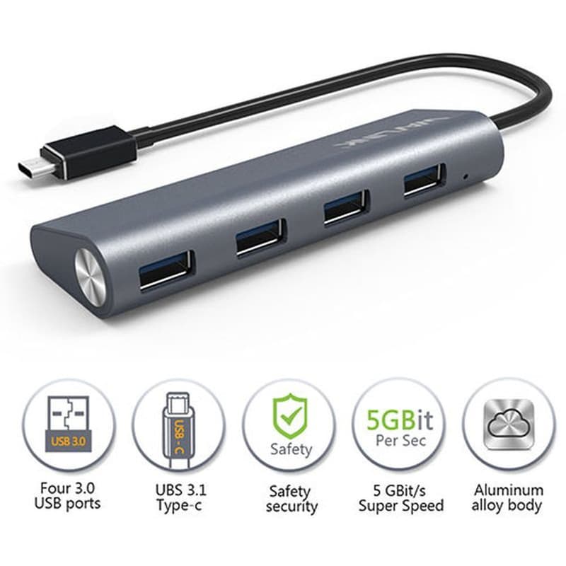 WAVLINK USB Hub Wavlink WL-UH3048C USB 3.0 με 4 θύρες - Ασημί