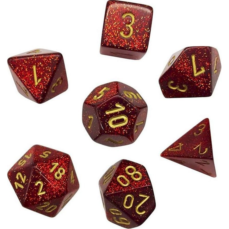 Σετ Ζάρια Glitter Mini-Polyhedral 7-die Sets Ruby/Gold Chessex CHESSEX