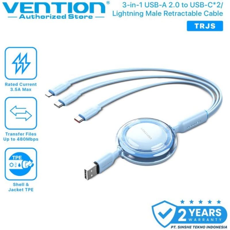 Vention Καλώδιο TRJSBE USB-A σε USB-C/Lightning 1.10m Μπλε