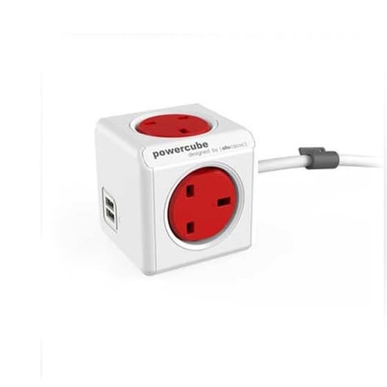 Πολύπριζο Allocacoc Powercube Extended USB 1.5M UK - Red image 1