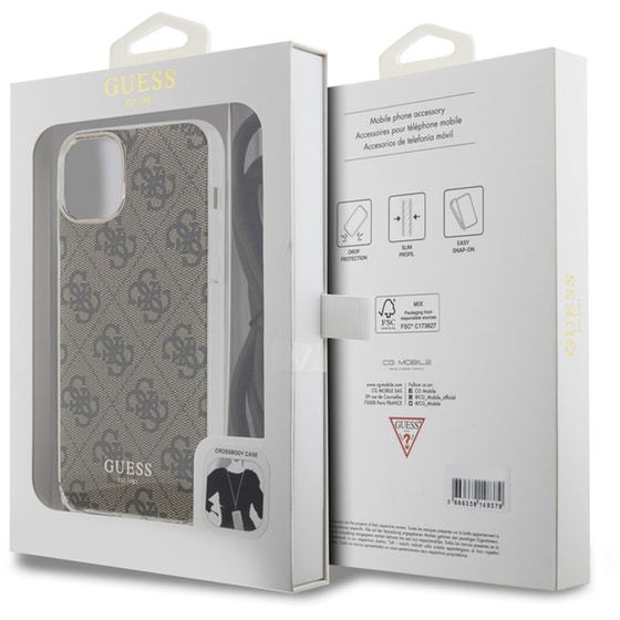 Θήκη Apple iPhone 15 - Guess 4g Logo Collection Crossbody Hard Case με Script Metal Logo - Καφέ image 2