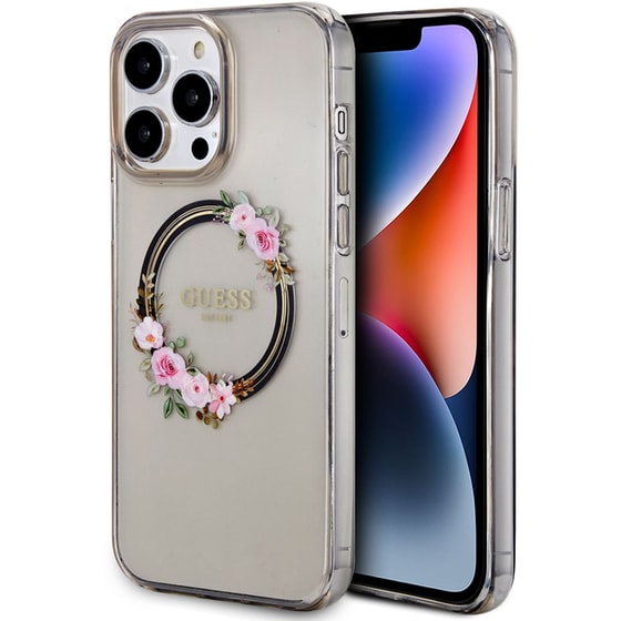 Θήκη Apple iPhone 14 Pro - Guess Flowers Wreath Collection Magsafe Hard Case - Μαύρο image 1