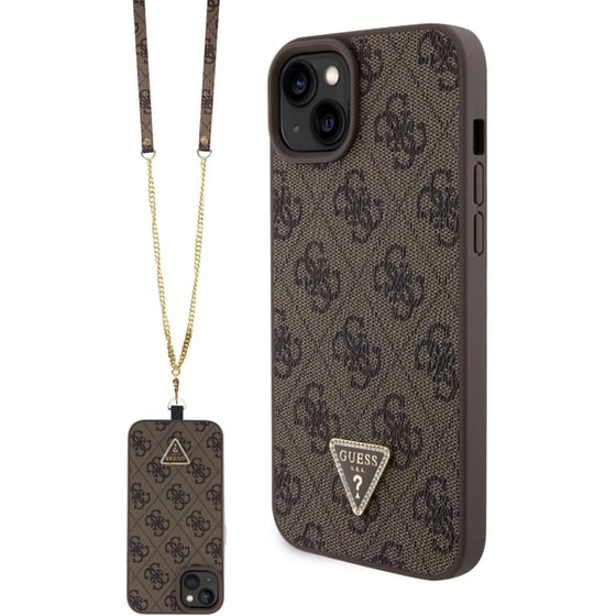 Guess “triangle Metal Logo Strass Collection” Crossbody Case Θήκη Προστασίας Από Δερματίνη Με Λουράκι – Iphone 15 Plus (καφέ – Guhcp15mp4tdscpw) image 0
