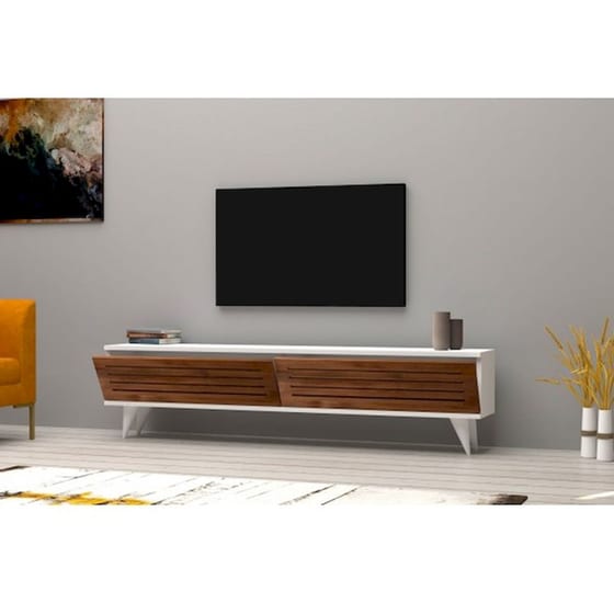 Έπιπλο Τηλεόρασης Ventuno από Μοριοσανίδα 160x25x40cm - Καρυδί/Λευκό image 1