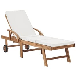 Ξαπλώστρα VidaXL με Μαξιλάρι από Μασίφ Ξύλο Teak 195x59.5 cm - Κρεμ