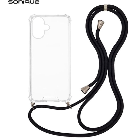 Θήκη Apple iPhone 16 - Sonique Armor Clear Θήκη Σιλικόνης με Κορδόνι - Μαύρο image 0