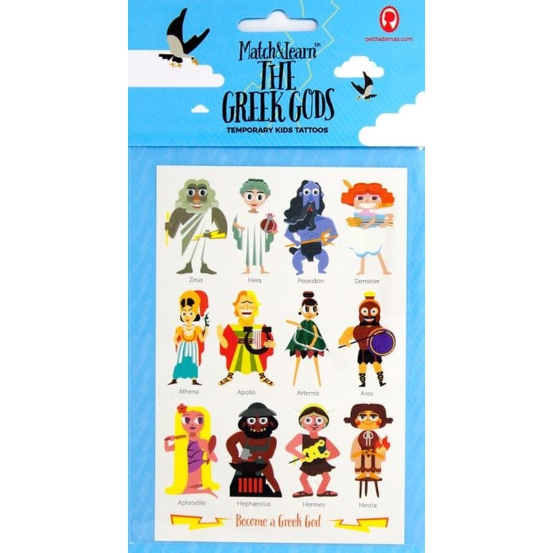 Match and Learn the Greek Gods Temporary Tattoos for kids
