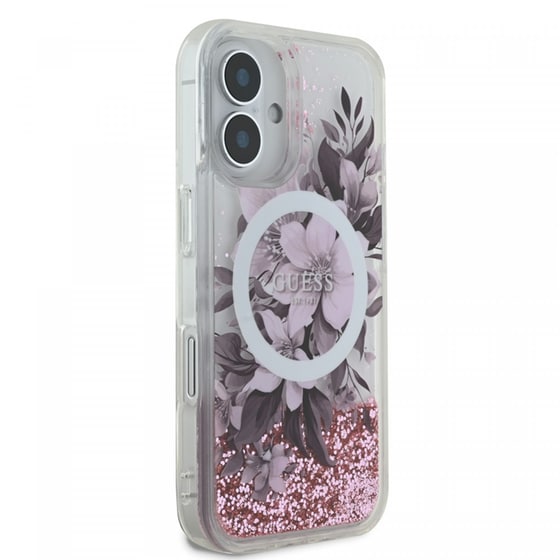 Θήκη Apple iPhone 16 Guess Liquid Glitter Flower - Ροζ image 3