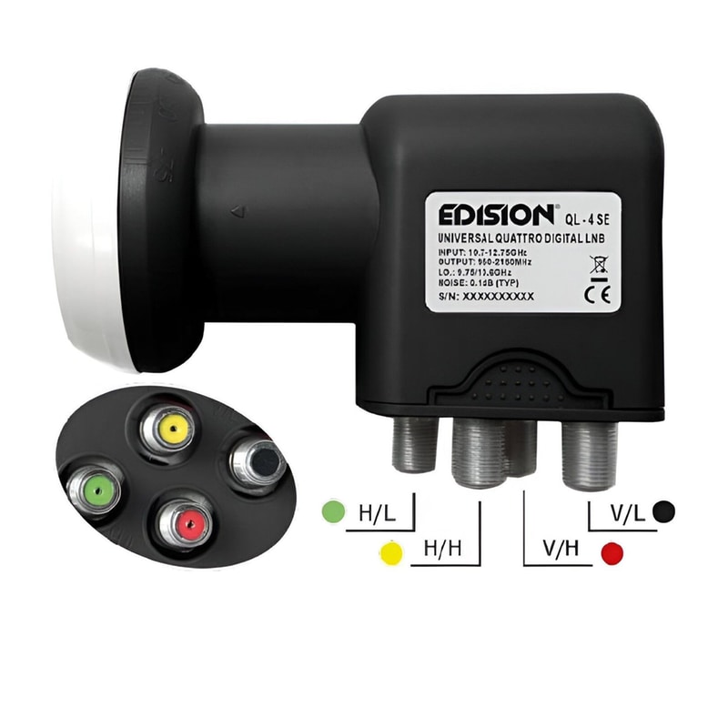 EDISION Μετατροπέας LNB Edision QL-4 4 Εξόδων 0.1dB - Μαύρος