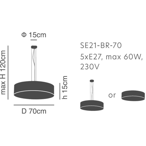 Φωτιστικό Οροφής Homelighting Cozy E27 Υφασμάτινο 70x15cm - Γκρι image 5