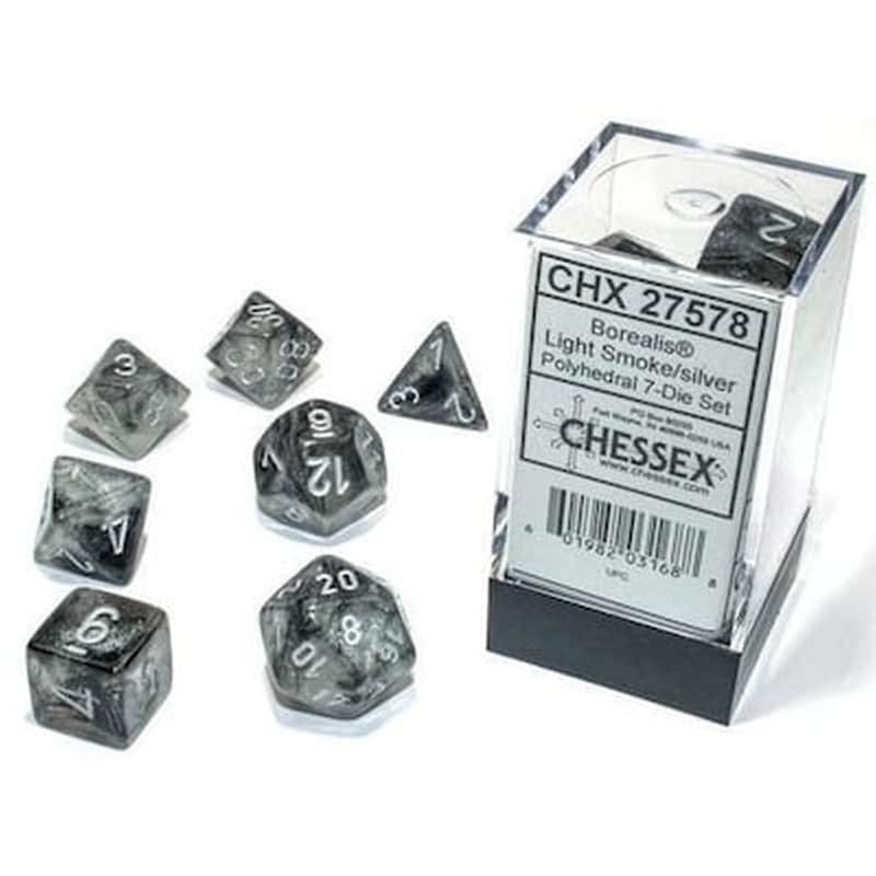 CHESSEX Chessex Borealis Polyhedral Light Smoke/silver Luminary 7-die Set