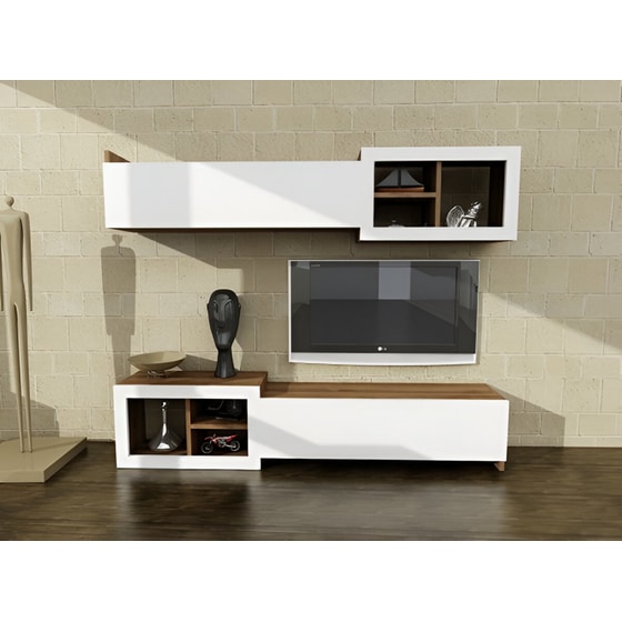 Έπιπλο Τηλεόρασης Enna από Μοριοσανίδα 160x26.8x35cm - Καρυδί/Λευκό image 1
