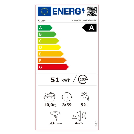 MIDEA MF100W100BA/W-GR 10 kg 1.400 Στροφές Λευκό Πλυντήριο Ρούχων image 3