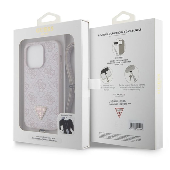 Θήκη Apple iPhone 14 Pro - Guess Triangle Metal Logo Strass Collection Crossbody Case - Ροζ image 8